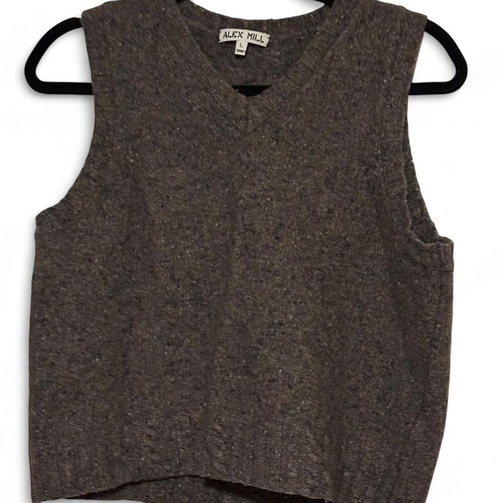 Alex Mill Charcoal Gray Donegal Wool Blend V-Neck Sweater Vest Size L